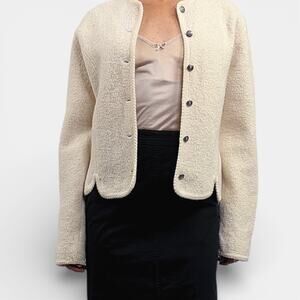 Vintage Cream Beige Neutral Boiled Wool Fuzzy Chunky Boxy Cardigan Sz Medium